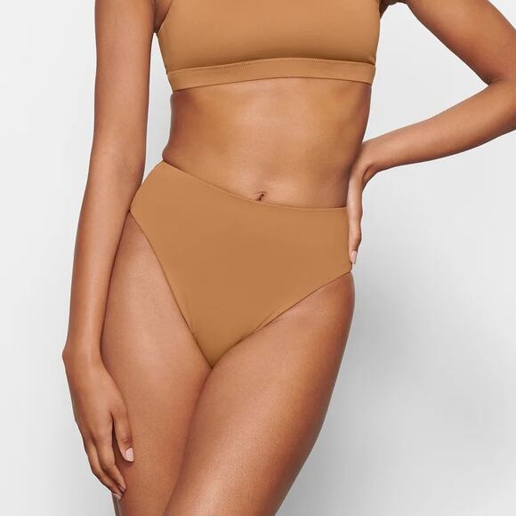 SKIMS Signature Swim Mid Waist High Cut Almond Brown Bikini Bottoms Swimsuit - Picture 1 of 10